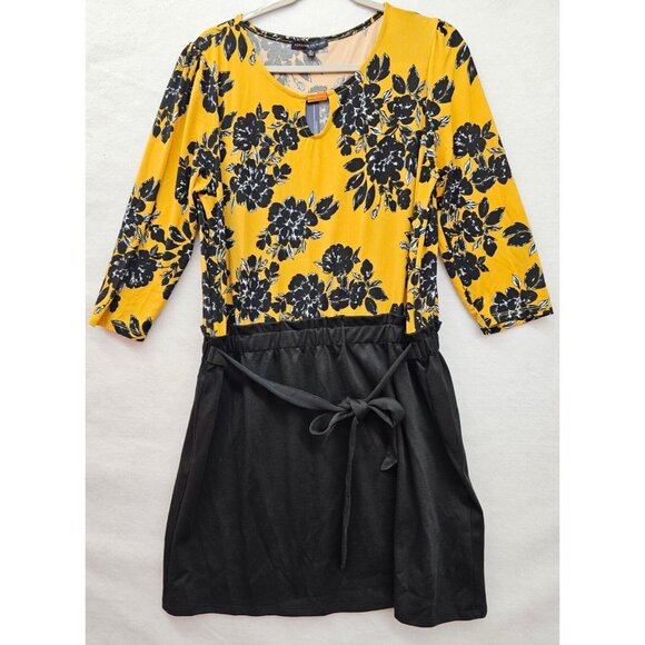 Adrienne Vittadini Dresses & Skirts - Adrienne Vittadini Womens XL Black & Gold Floral Top & Black Skirt Blouson Dress